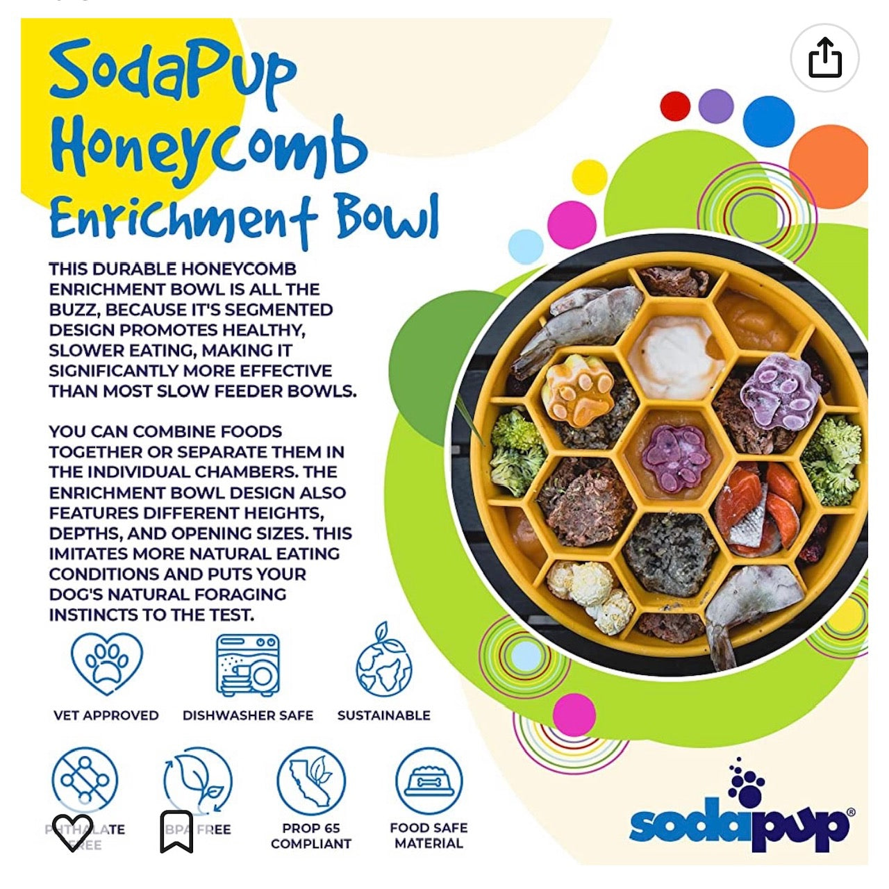 Honeycomb eBowl Deep Slow Feeder Dog Bowl for Enrichment | USA Made